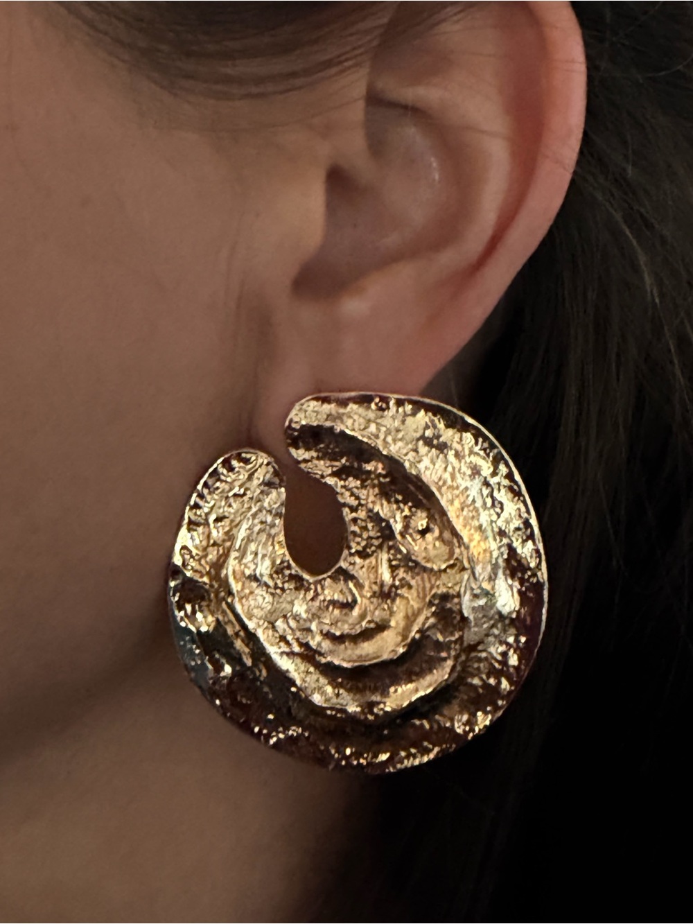 Gold Textured Swirl Statement Earrings - Women Jewelry